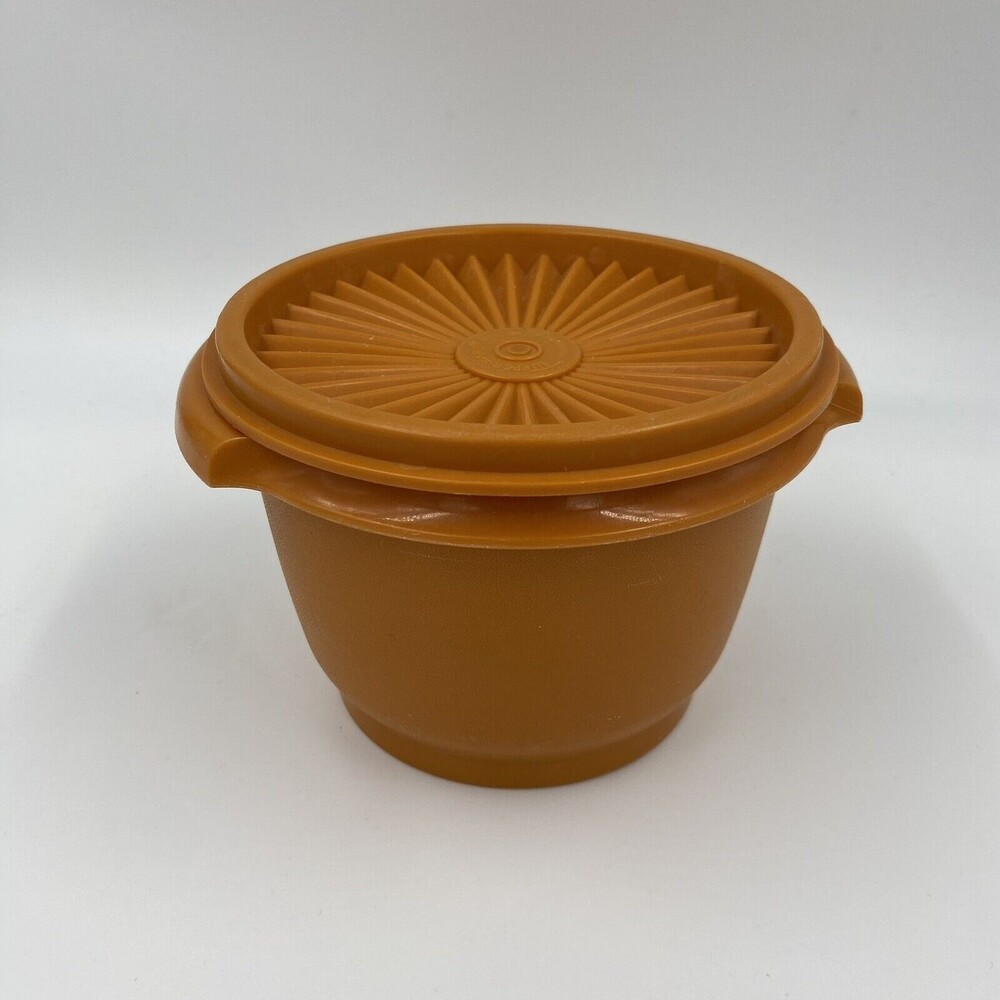 Tupperware Servalier Bowl with Lid 886 Harvest Color Orange Vintage